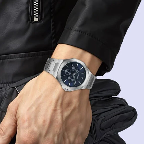 Titan Classic Slim Multifunction Quartz Multifunction Blue Dial Stainless Steel Strap Watch For Men 43.5mm NT90198SM01