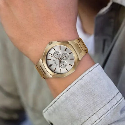 Titan Classic Slim Multifunction Multifunction Silver Dial Carnation Gold Stainless Steel Strap Watch For Men 43.5mm NT90198WM01