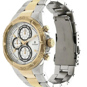 Titan Chronograph White Dial Stainless Steel Strap watch for Men 42.2mm NT9308BM01