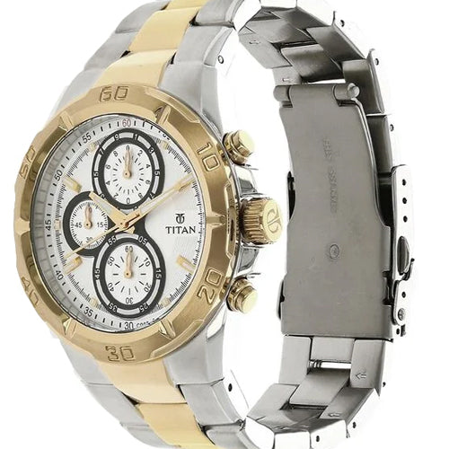 Titan Chronograph White Dial Stainless Steel Strap watch for Men 42.2mm NT9308BM01
