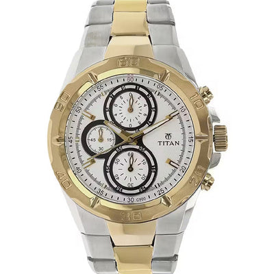Titan Chronograph White Dial Stainless Steel Strap watch for Men 42.2mm NT9308BM01