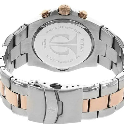 Titan Regallia Rose Gold Chronograph Stainless Steel Strap Watch for Men 42.2mm NT9308KM01