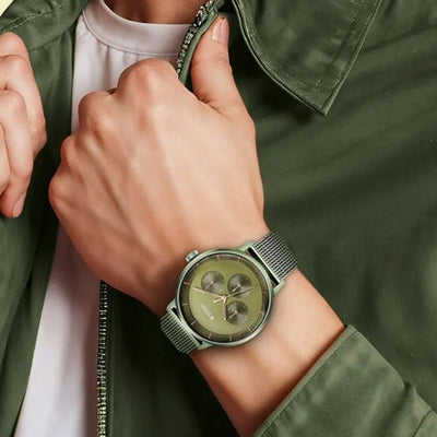 Titan Modern Classics Green Dial Quartz Multifunction Stainless Steel Strap Watch for Men 42mm NT94006QM03