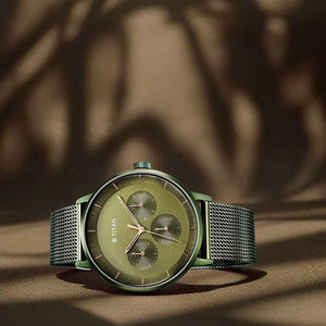 Titan Modern Classics Green Dial Quartz Multifunction Stainless Steel Strap Watch for Men 42mm NT94006QM03