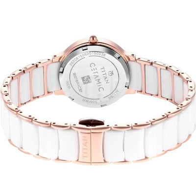 Titan Quartz Analog with Date Mother of Pearl Dial Stainless Steel & Ceramic Strap Watch for Women 31mm NT95016WD02