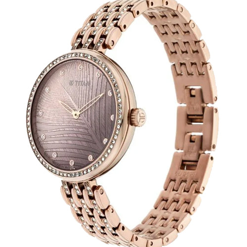 Titan Animalia Brown Dial Analog Stainless Steel Strap watch for Women 42.6mm NT95129QM01
