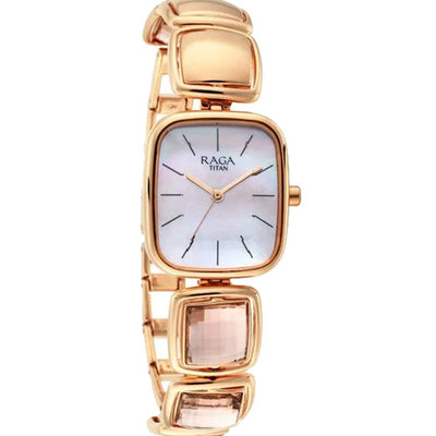 Titan Raga Moments of Joy Mother of Pearl Dial Analog Rose Gold Metal Strap watch for Women 24mm NT95136WM01