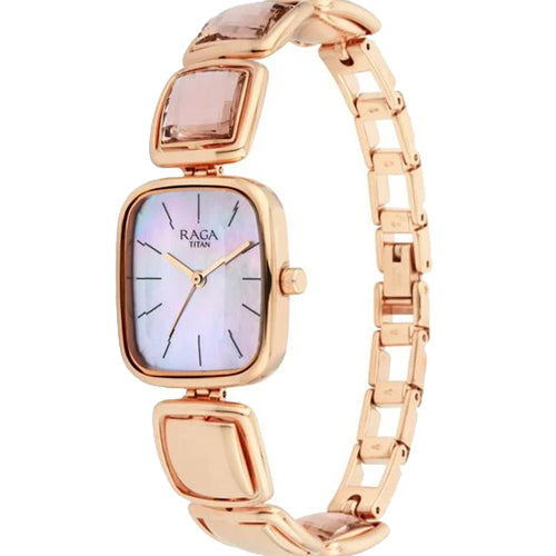 Titan Raga Moments of Joy Mother of Pearl Dial Analog Rose Gold Metal Strap watch for Women 24mm NT95136WM01
