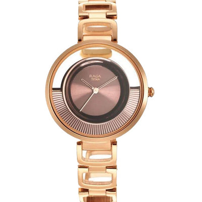 Titan Raga Moments of Joy Brown Dial Analog Metal Strap Watch for Women 35mm NT95140KM01