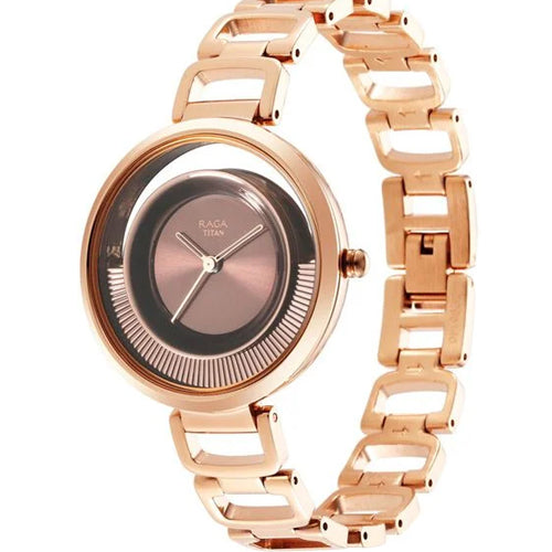 Titan Raga Moments of Joy Brown Dial Analog Metal Strap Watch for Women 35mm NT95140KM01