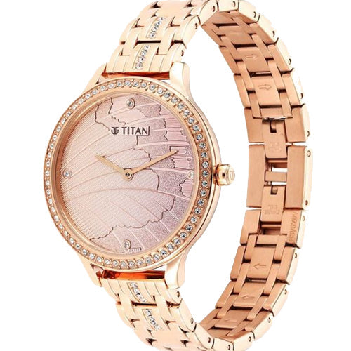 Titan Glitz Rose Gold Dial Stainless Steel Strap Watch for Women 36mm NT95209WM01