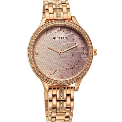 Titan Glitz Rose Gold Dial Stainless Steel Strap Watch for Women 36mm NT95209WM01