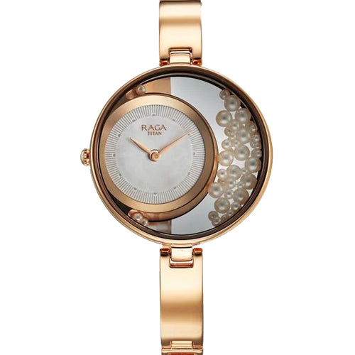 Titan Raga Power Pearls Quartz Analog White Dial with loose pearls Metal Strap Watch for Women 33.5mm NT95224WM01F