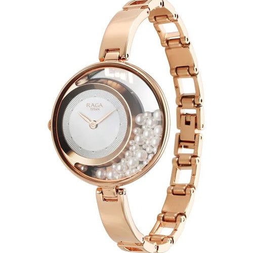 Titan Raga Power Pearls Quartz Analog White Dial with loose pearls Metal Strap Watch for Women 33.5mm NT95224WM01F