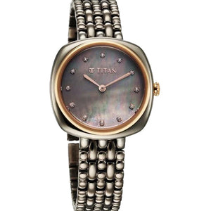 Titan Aura Quartz Analog Titanium Mother of Pearl Dial Titanium Stainless Steel Strap Watch for Women 32mm NT95241KM02