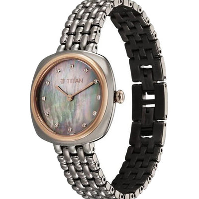 Titan Aura Quartz Analog Titanium Mother of Pearl Dial Titanium Stainless Steel Strap Watch for Women 32mm NT95241KM02