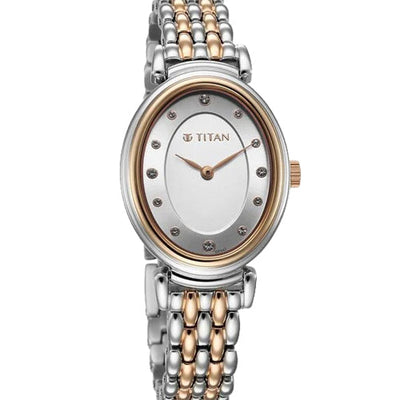 Titan Aura Quartz Analog Silver Dial With Two Toned Stainless Steel Strap Watch For Women 37.5mm NT95242KM01