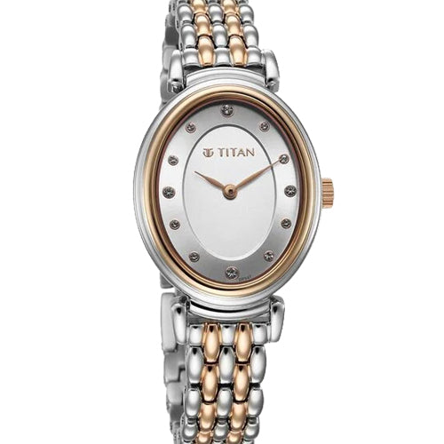 Titan Aura Quartz Analog Silver Dial With Two Toned Stainless Steel Strap Watch For Women 37.5mm NT95242KM01