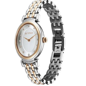 Titan Aura Quartz Analog Silver Dial With Two Toned Stainless Steel Strap Watch For Women 37.5mm NT95242KM01