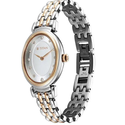Titan Aura Quartz Analog Silver Dial With Two Toned Stainless Steel Strap Watch For Women 37.5mm NT95242KM01