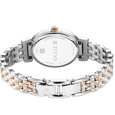 Titan Aura Quartz Analog Silver Dial With Two Toned Stainless Steel Strap Watch For Women 37.5mm NT95242KM01
