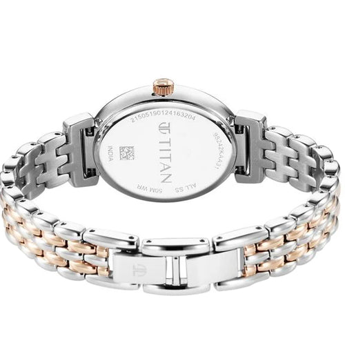 Titan Aura Quartz Analog Silver Dial With Two Toned Stainless Steel Strap Watch For Women 37.5mm NT95242KM01
