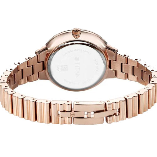 Titan Aura Quartz Analog Silver Dial Rose Gold Stainless Steel Strap Watch For Women 34mm NT95245WM02