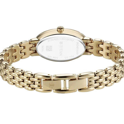 Titan Aura Quartz Analog Mother Of Pearl Dial Stainless Steel Strap Watch for Women 22mm NT95246YM01