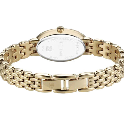 Titan Aura Quartz Analog Mother Of Pearl Dial Stainless Steel Strap Watch for Women 22mm NT95246YM01