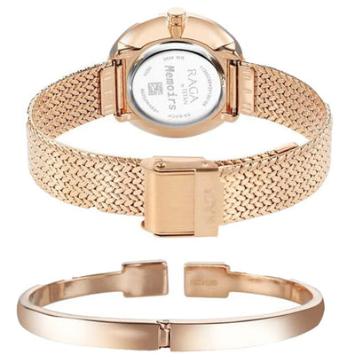 Titan Raga Memoirs Quartz Analog Mother Of Pearl Round Dial Rose Gold Metal Strap Watch For Women 32mm NT95253WM02F