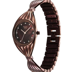 Titan Raga Memoirs Quartz Analog Mother Of Pearl Dial With Brown Metal Strap Watch For Women 27.5mm NT95254QM01F