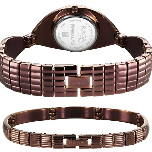 Titan Raga Memoirs Quartz Analog Mother Of Pearl Dial With Brown Metal Strap Watch For Women 27.5mm NT95254QM01F