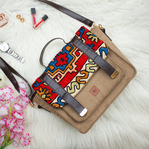 Brown - Nakashi Hand Embroidery Suede Satchel Sling Bag