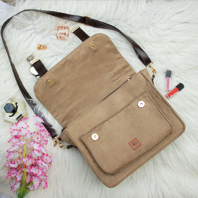 Brown - Nakashi Hand Embroidery Suede Satchel Sling Bag