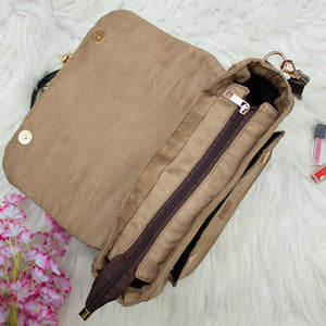 Brown - Nakashi Hand Embroidery Suede Satchel Sling Bag