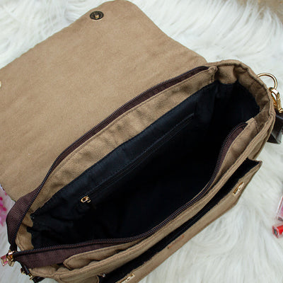 Brown - Nakashi Hand Embroidery Suede Satchel Sling Bag