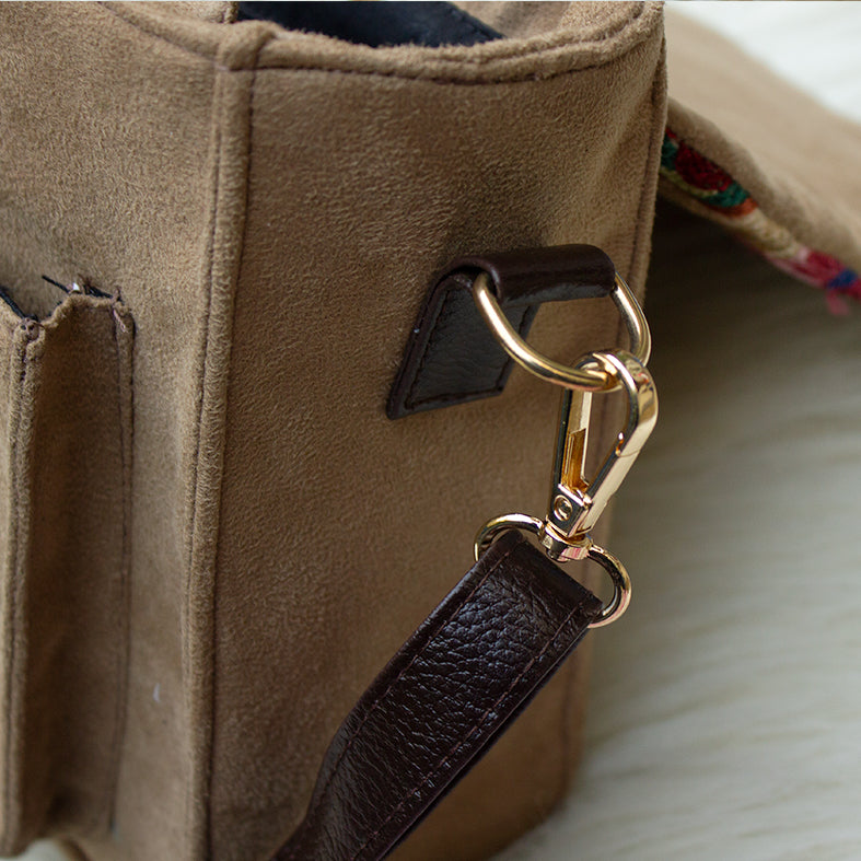Brown - Nakashi Hand Embroidery Suede Satchel Sling Bag