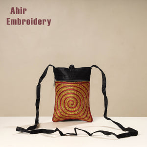 Black - Kutch Ahir Embroidery Mashru Silk Sling Bag