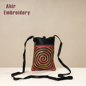 Black - Kutch Ahir Embroidery Mashru Silk Sling Bag