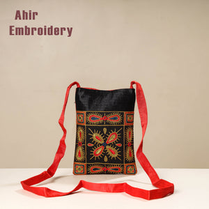 Black - Kutch Ahir Embroidery Mashru Silk Sling Bag