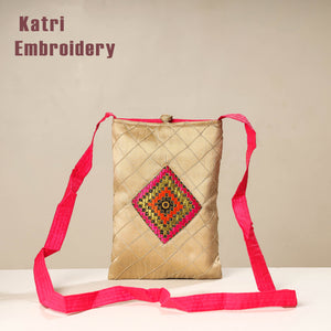 Beige - Kutch Katri Embroidery Silk Sling Bag