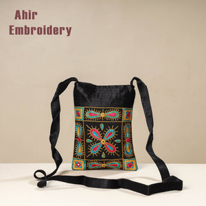 Black - Kutch Ahir Embroidery Mashru Silk Sling Bag