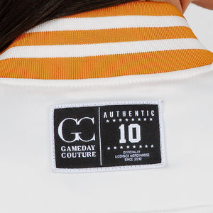 TENNESSEE VOLUNTEERS HOT SHOT MIXED MEDIA THROWBACK VARSITY BOMBER JACKET WITH RHINESTONE INSERTS BY MADI PREWETT TROUTT