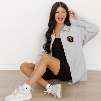 COLORADO BUFFALOES WAY TO GO SOFT, LONG SLEEVE COTTON-BLEND COLLARED OVERSHIRT WITH BUTTON CUFFS BY MADI PREWETT TROUTT