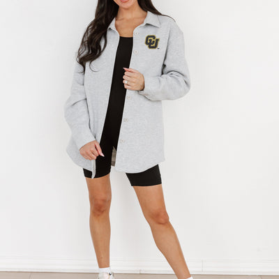 COLORADO BUFFALOES WAY TO GO SOFT, LONG SLEEVE COTTON-BLEND COLLARED OVERSHIRT WITH BUTTON CUFFS BY MADI PREWETT TROUTT