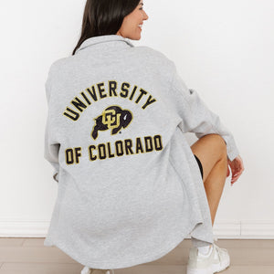 COLORADO BUFFALOES WAY TO GO SOFT, LONG SLEEVE COTTON-BLEND COLLARED OVERSHIRT WITH BUTTON CUFFS BY MADI PREWETT TROUTT