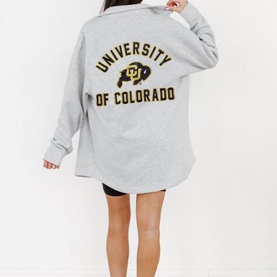 COLORADO BUFFALOES WAY TO GO SOFT, LONG SLEEVE COTTON-BLEND COLLARED OVERSHIRT WITH BUTTON CUFFS BY MADI PREWETT TROUTT