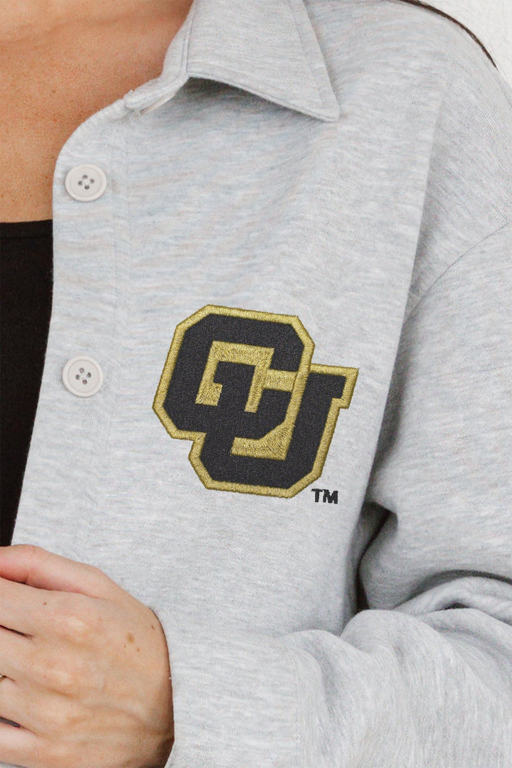 COLORADO BUFFALOES WAY TO GO SOFT, LONG SLEEVE COTTON-BLEND COLLARED OVERSHIRT WITH BUTTON CUFFS BY MADI PREWETT TROUTT