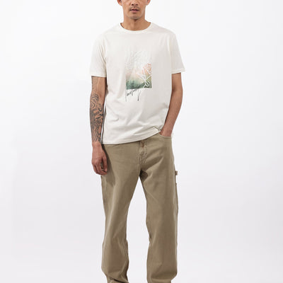 Rare Rabbit Articale Mens Oak Off White Cotton Polyester Fabric Short Sleeve Crew Neck Regular Fit Printed T-Shirt