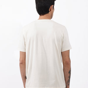 Rare Rabbit Articale Mens Oak Off White Cotton Polyester Fabric Short Sleeve Crew Neck Regular Fit Printed T-Shirt